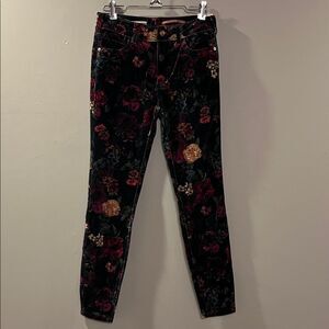Pilcro Black Floral Velvet Straight Leg Pants